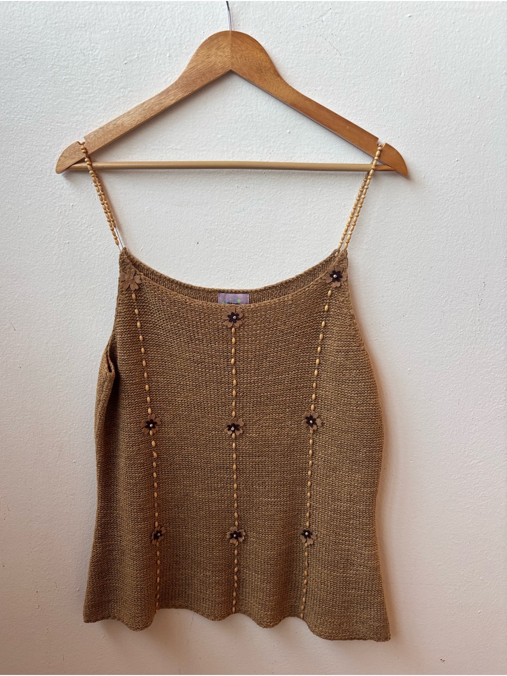 Y2K Brown Floral-Accent Knit Cami Top